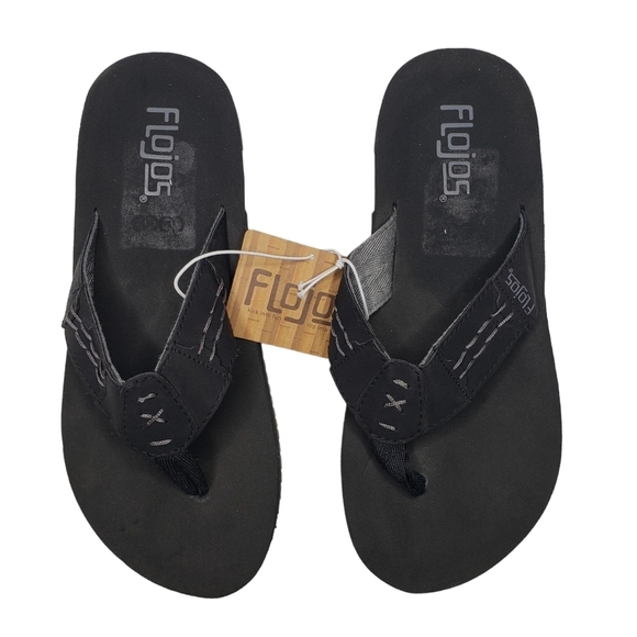 Flojos | NWT Black Strappy Summer Beach Pool Thong Slip On Casual Sandals Men 8 - Picture 1 of 11